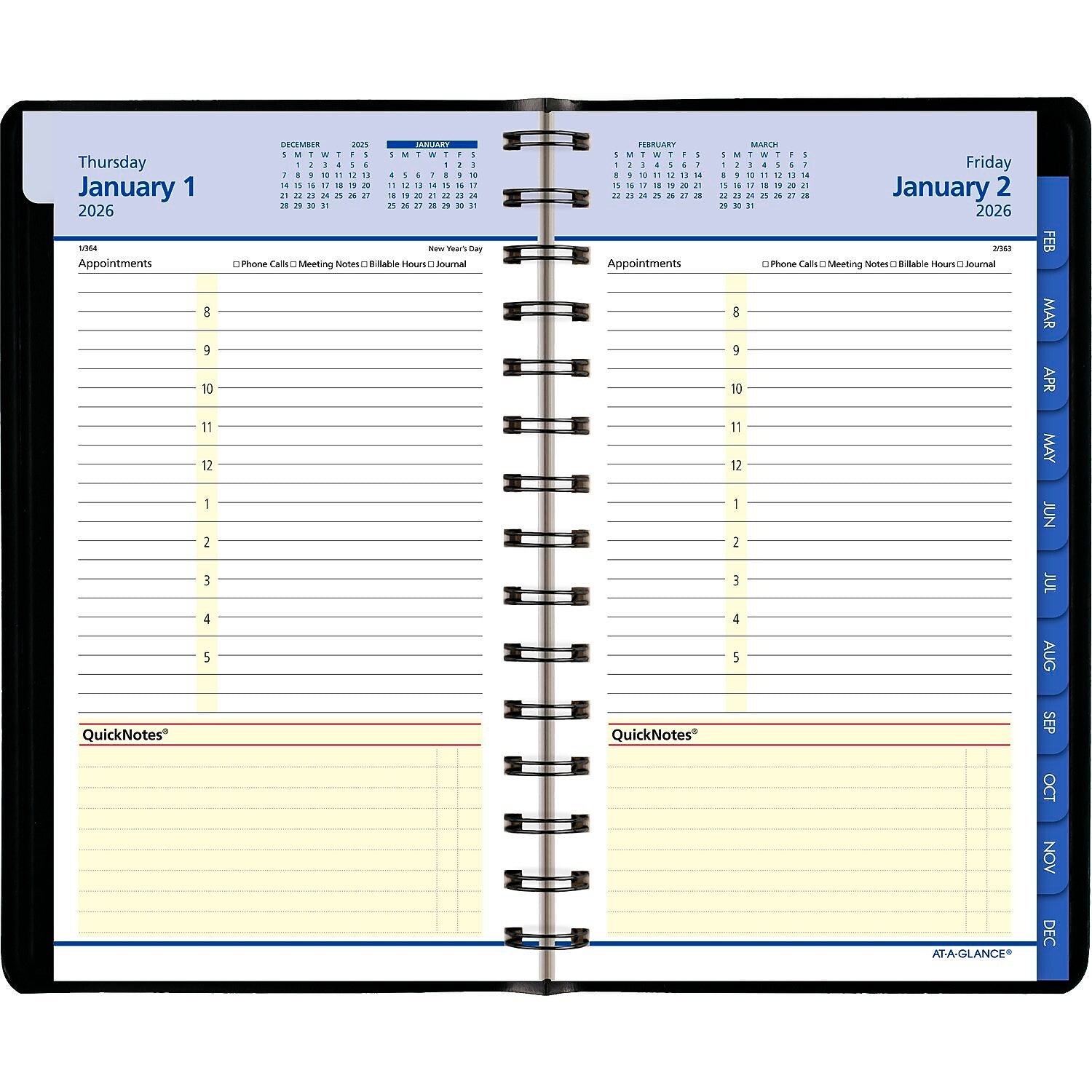 2026 AT-A-GLANCE QuickNotes 5" x 8" Daily & Monthly Appointment Book, Faux Leather Cover, Black (76-04-05-26)