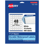 Avery Laser/Inkjet Square Durable Waterproof Labels, 1" x 1", White, 480 Labels/Pack (94103)
