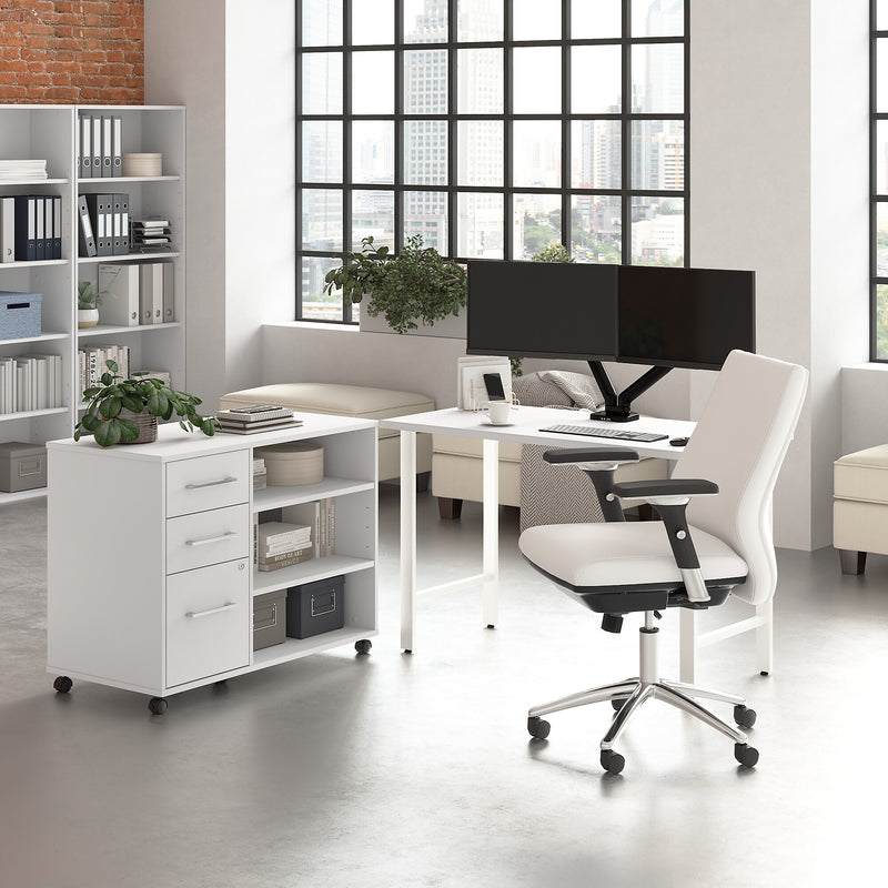Bush Business Furniture Hustle 48"W Computer Desk and Storage Cabinet with Drawers and Shelves, White (HUS007WH)