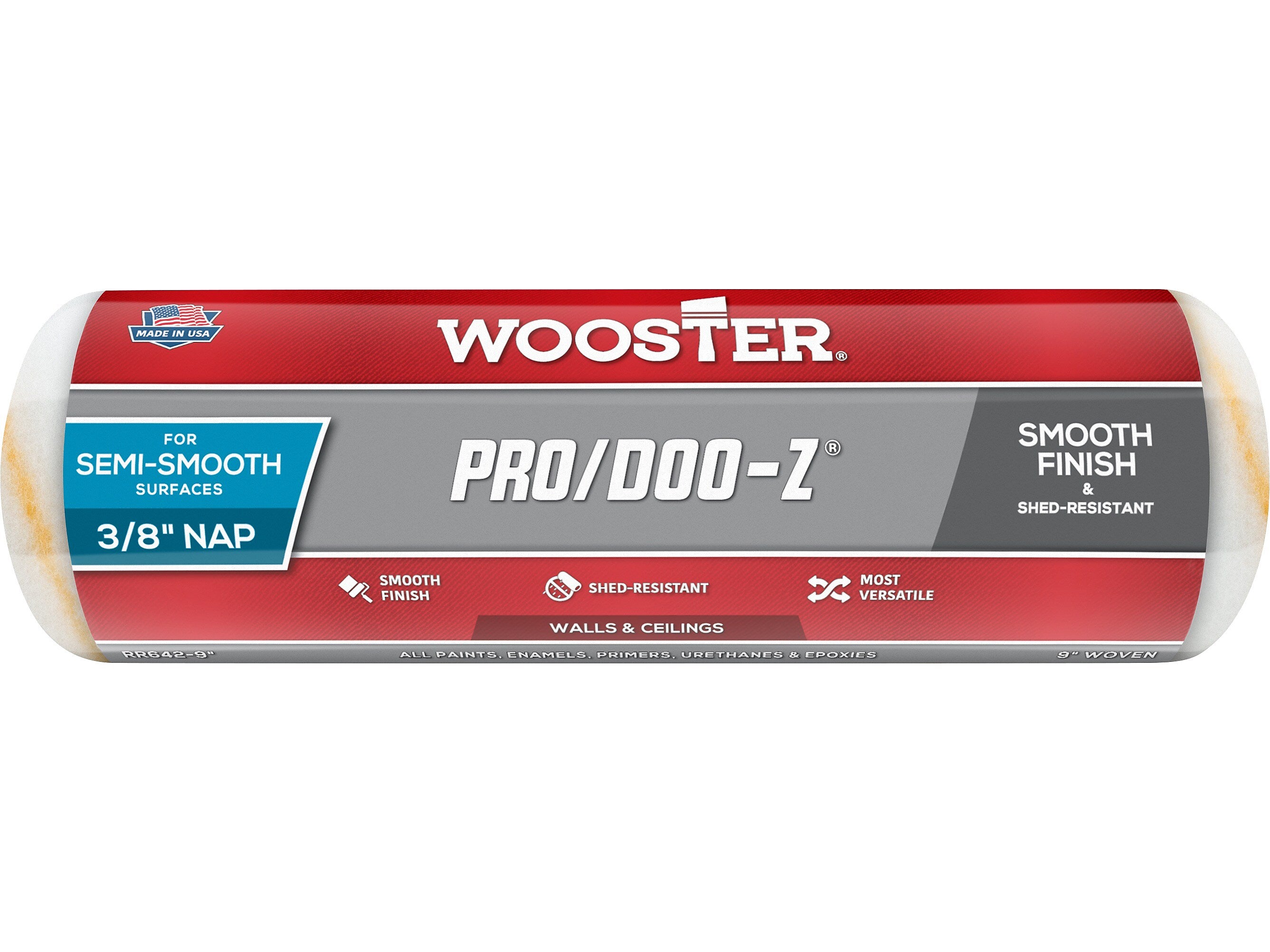 Wooster Brush Pro/Doo-Z Roller Cover, 9", 0.38" Nap, White/Golden, Dozen (0RR6420090)