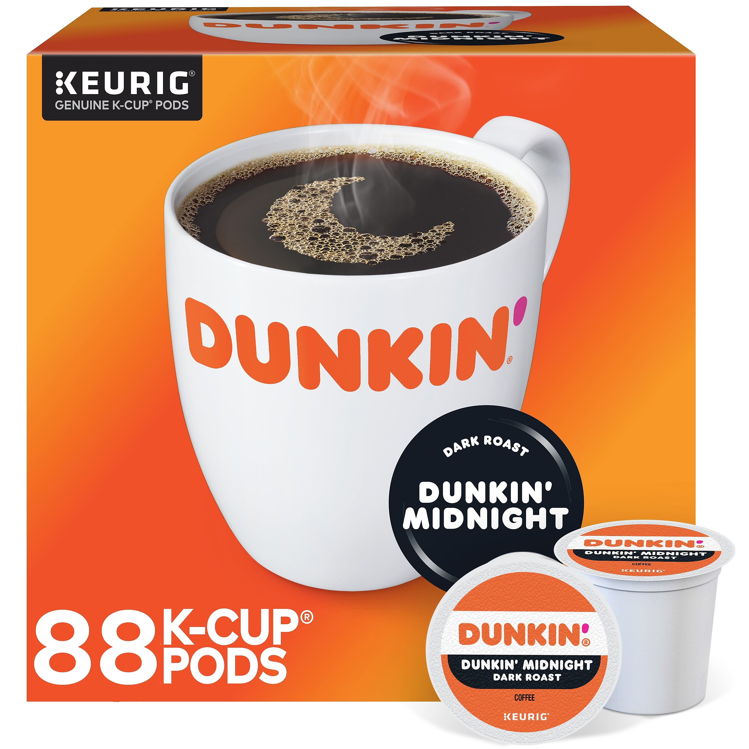 Dunkin' Midnight Coffee Keurig® K-Cup® Pods, Dark Roast, 88/Carton (400849)