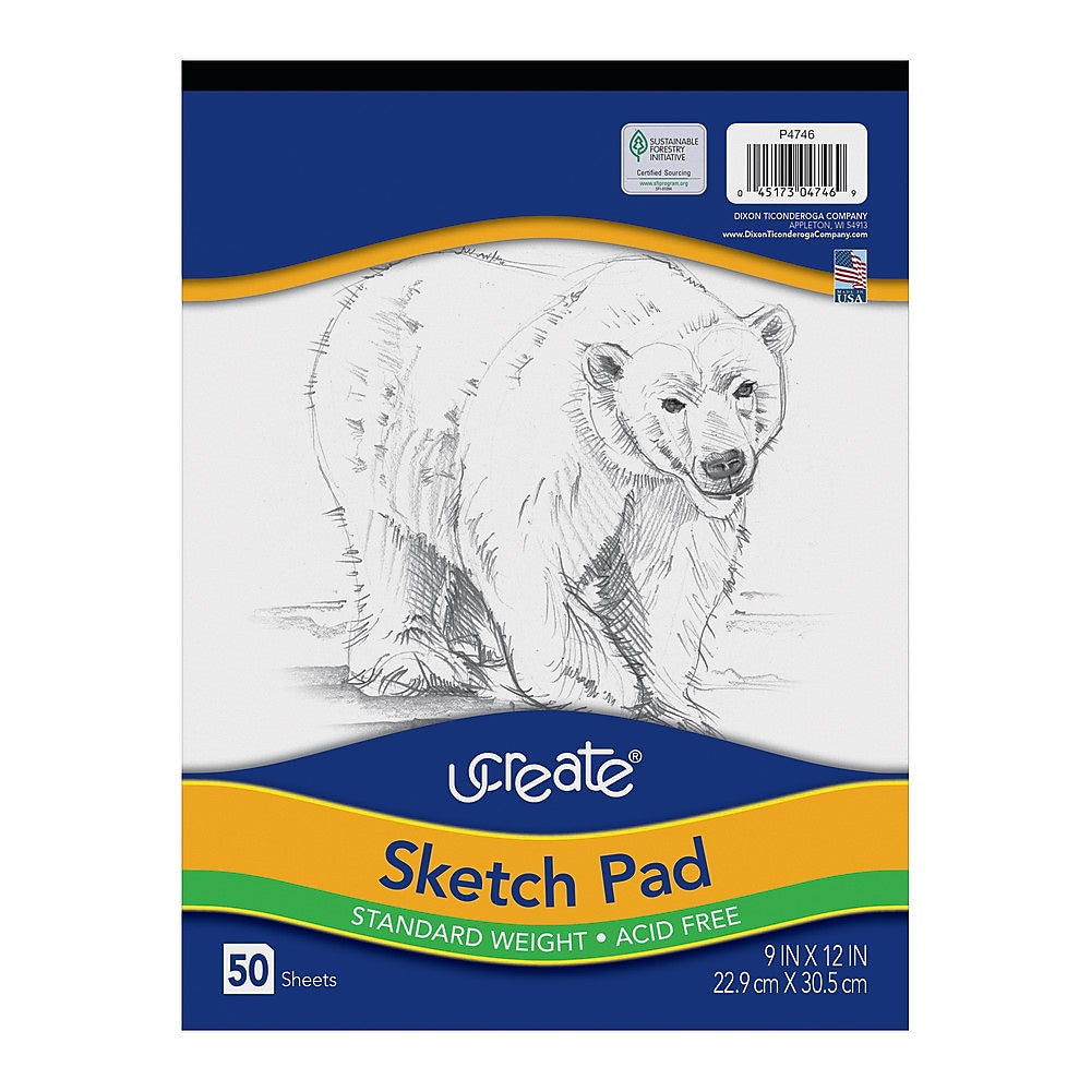 Pacon UCreate 9" x 12" Tape Bound Sketch Pad, 50 Sheets/Pad (4746)