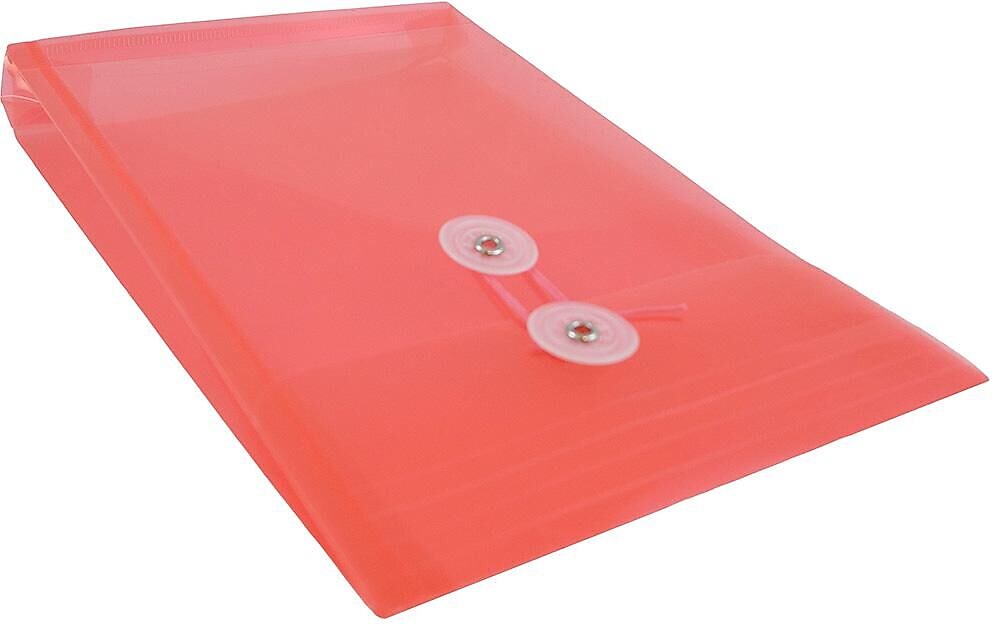 JAM Paper Premium Plastic Filing Envelope with Button & String Closure, 6 1/4" x 9 1/4", Red, 3/Pack (472B1REX3)