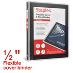Staples Heavy Duty 1/2" 3-Ring Flexible Poly Binder, Black (ST62606)