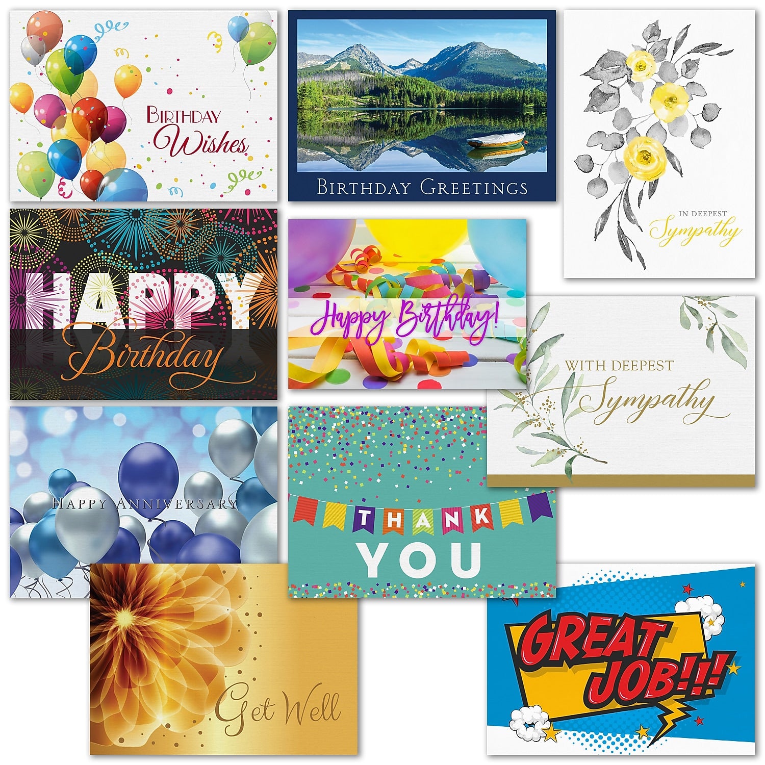 "Colorful Sentiments" Pre-Versed Assorted Pack w/ Fastick® Envelopes, 50/Pk