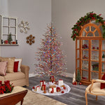 Nearly Natural 7-ft Frosted Berry Twig Artificial Christmas Tree with 450 Multicolored Gum Ball LED Lights (T3258)
