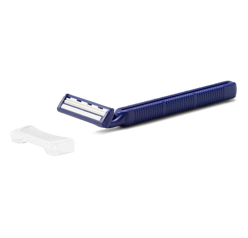 Medline Twin Blade Facial Razors with Lube Strip, Blue, 10/Pack (BRN1323H)