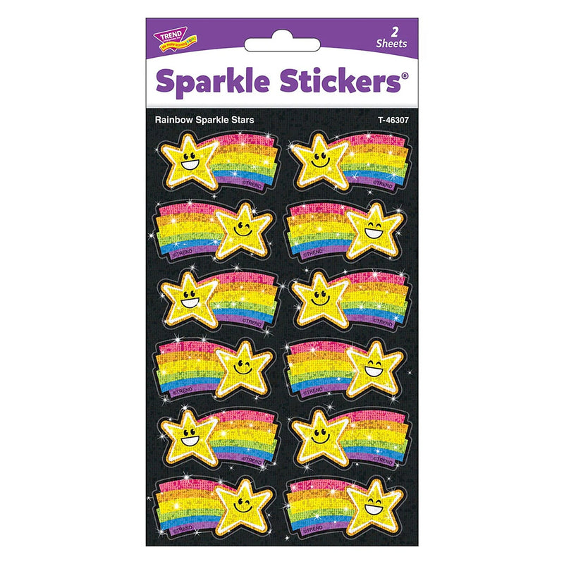 Trend Enterprises Rainbow Stars Sparkle Stickers, Multicolored, 24/Pack, 6/Packs/Bundle (T-46307-6)