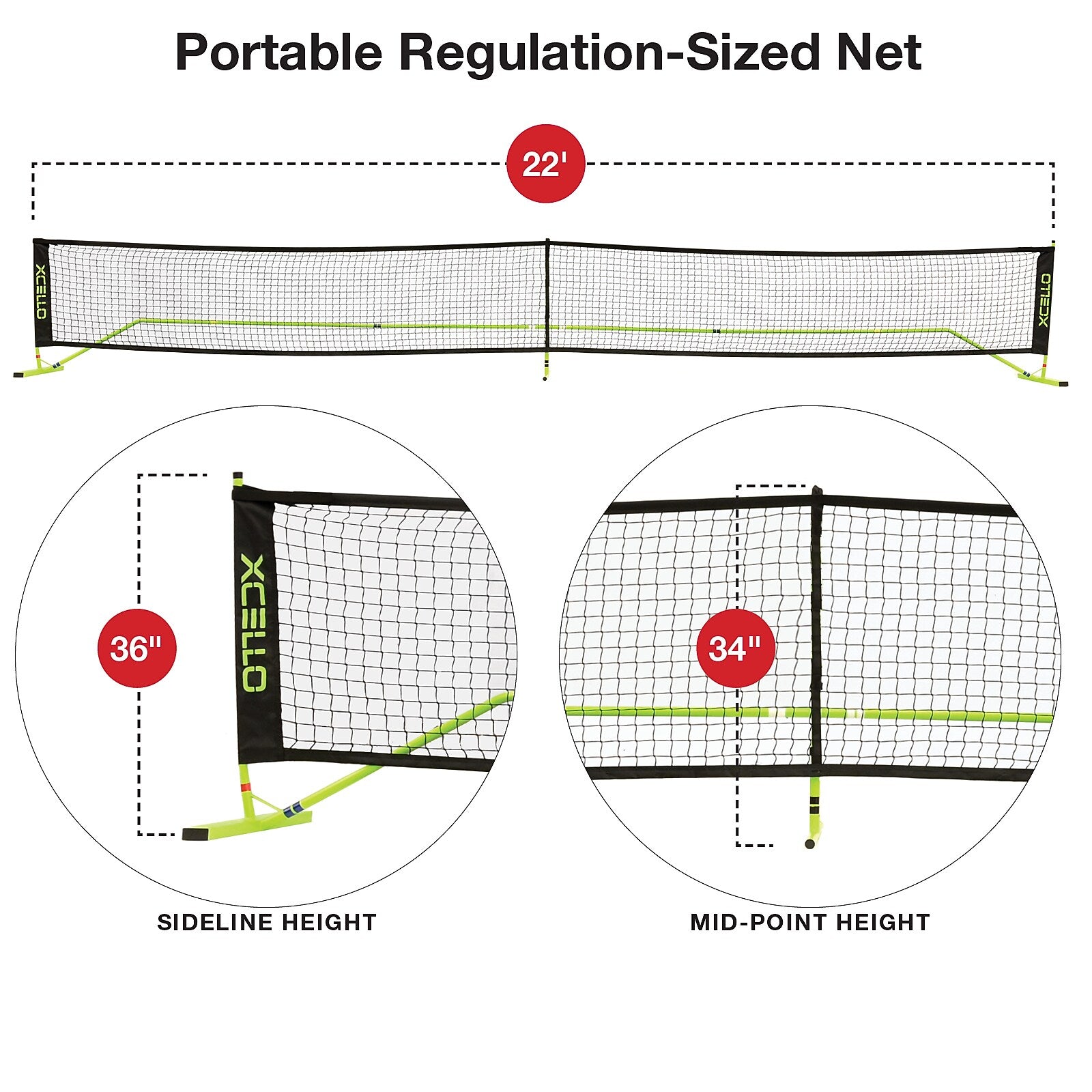 Xcello Sports Portable Pickleball Net System with Carry Bag, Black/Green (XS-PB-NET-1)