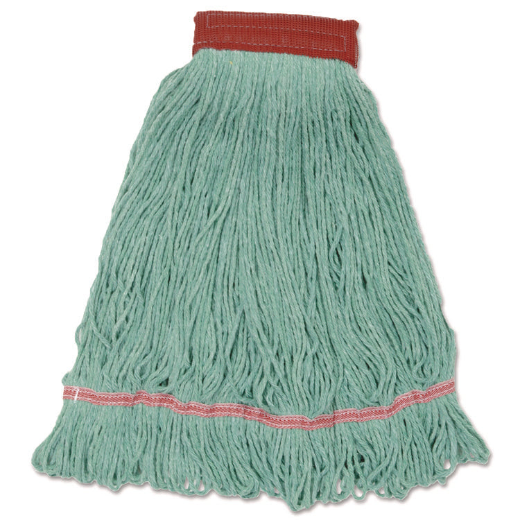 Wideband Looped-End Mop Heads, Large, Green, 12/carton