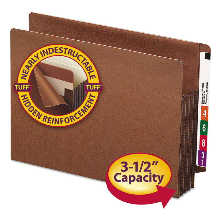 Heavy-Duty Redrope End Tab Tuff Pockets, 3.5" Expansion, Letter Size, Redrope, 10/box