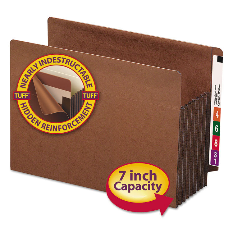 Heavy-Duty Redrope End Tab Tuff Pockets, 7" Expansion, Letter Size, Redrope, 5/box