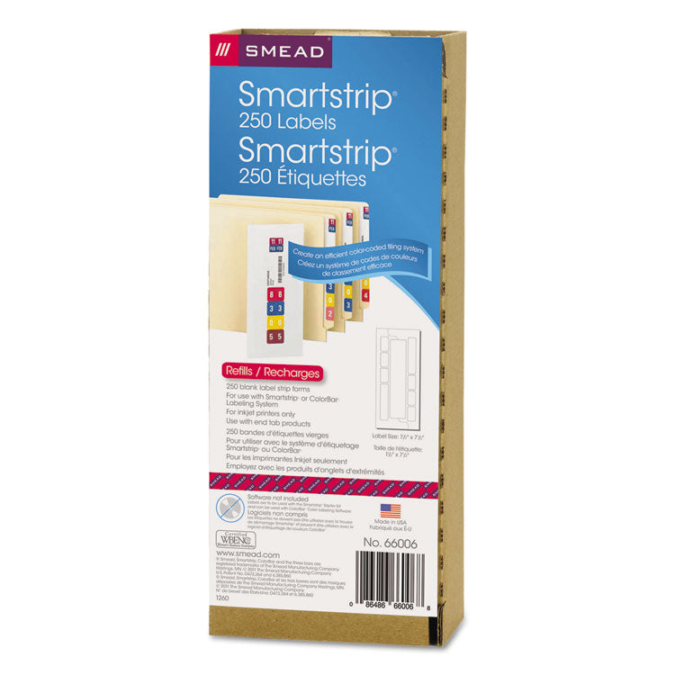 Color-Coded Smartstrip Refill Label Forms, Inkjet Printer, Assorted, 1.5 X 7.5, White, 250/pack