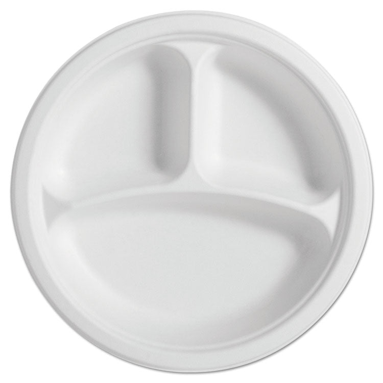 PaperPro Naturals Molded Fiber Dinnerware, Round Plates, 3-Compartment, 10.25" dia, Natural, 125/Pack, 4 Packs/Carton