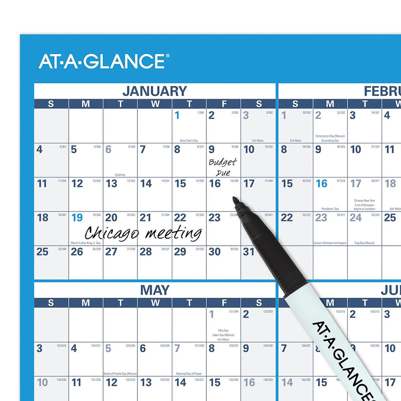 2026 AT-A-GLANCE 36" x 24" Yearly Dry Erase Wall Calendar, Reversible, White/Blue (PM200-28-26)