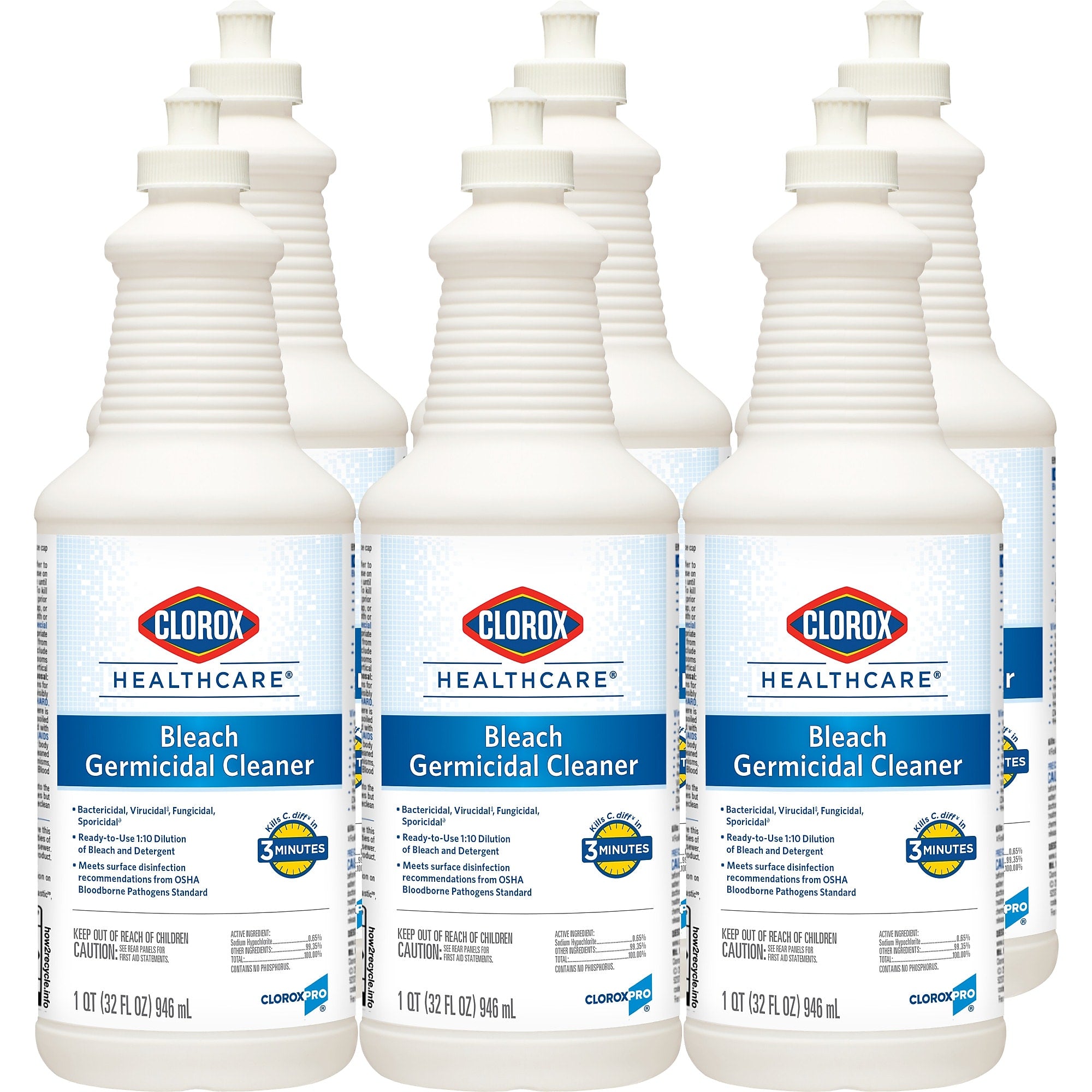Clorox Healthcare Bleach Germicidal Cleaner, 32 oz., 6/Carton (CLO68832)