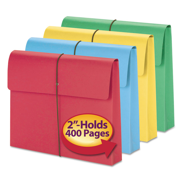 Expanding Wallet with Elastic Cord, 2" Expansion, 1 Section, Elastic Cord Closure, Letter Size, Assorted Colors, 50/Box