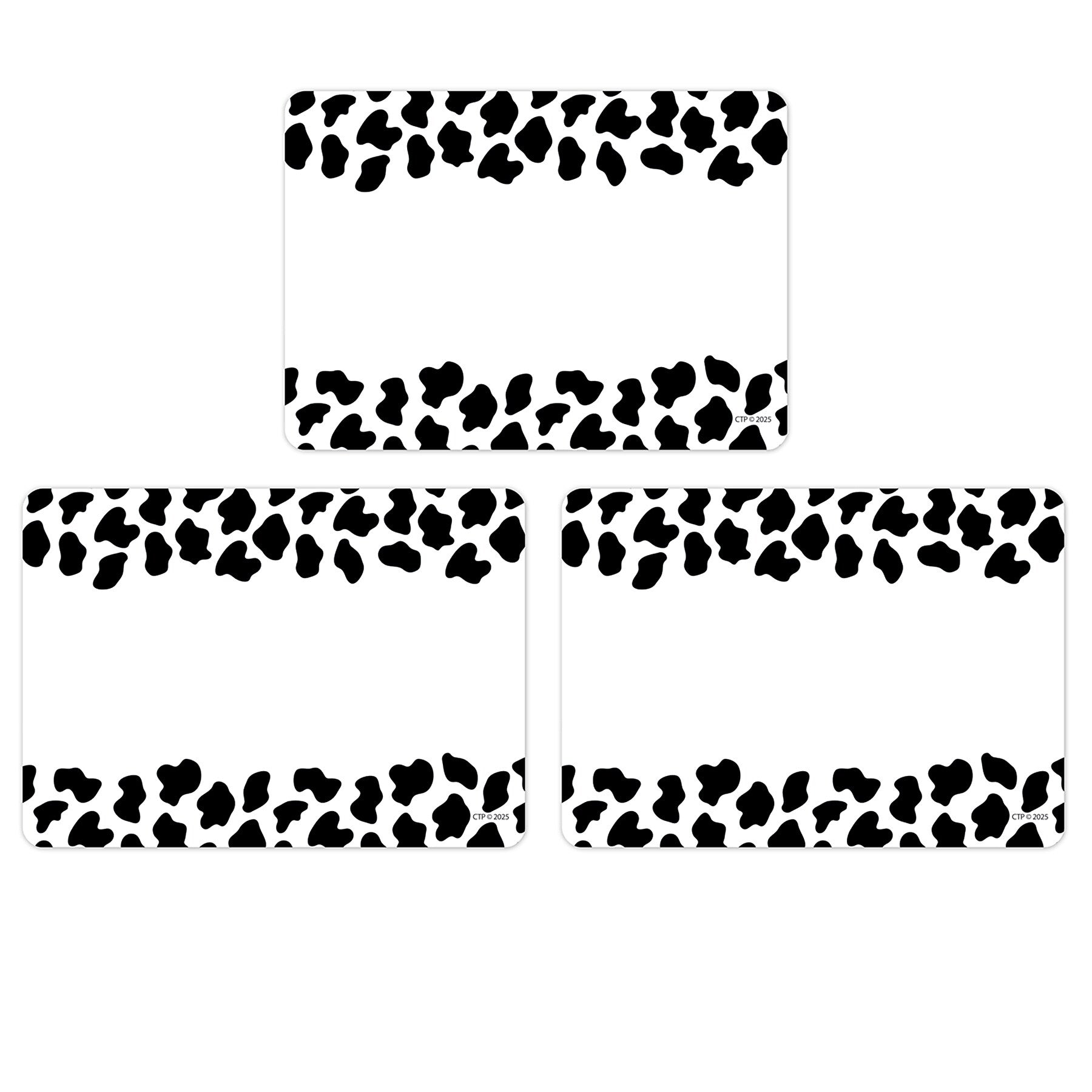 Creative Teaching Press Adhesive Farm Friends Cow Print School Name Tags, 3.5" x 2.5", 36/Pack, 3 Packs/Bundle (CTP11033-3)