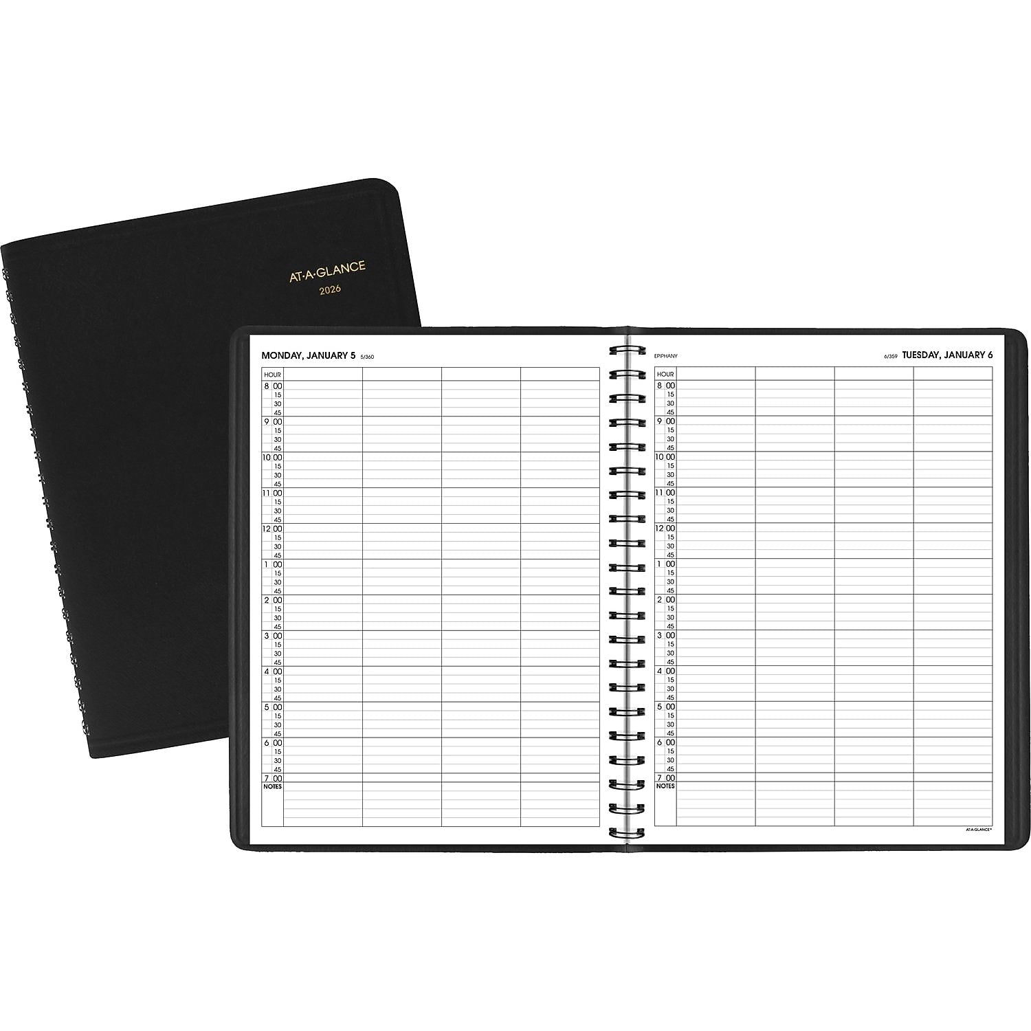 2026 AT-A-GLANCE 8" x 11" Calendar Year/Daily Appointment Book, Faux Leather Cover, Black (70-822-05-26)