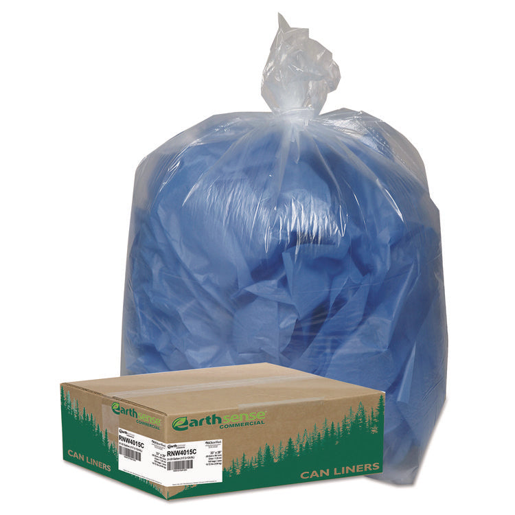 Linear Low Density Clear Recycled Can Liners, 33 gal, 1.25 mil, 33" x 39", Clear, 10 Bags/Roll, 10 Rolls/Carton