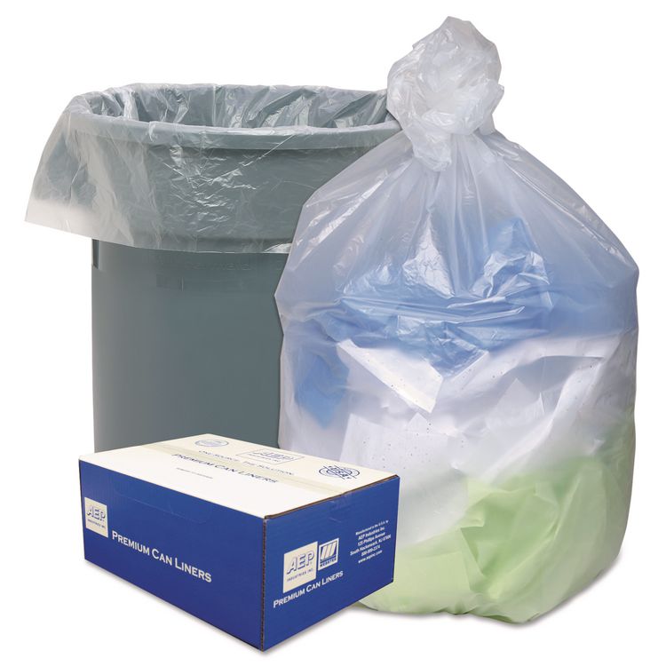 Can Liners, 45 gal, 12 mic, 40" x 48", Natural, 25 Bags/Roll, 10 Rolls/Carton