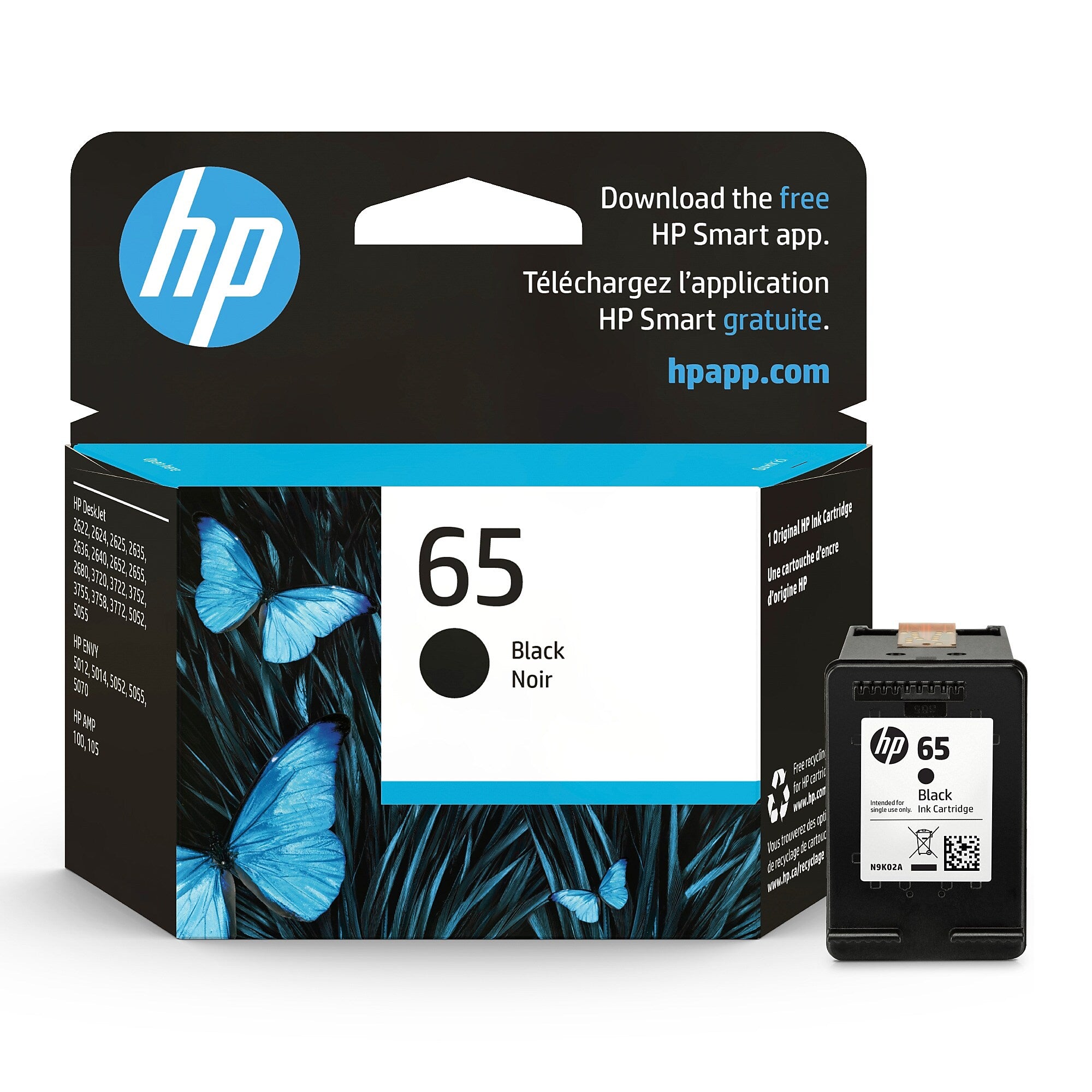 HP 65 Black Standard Yield Ink Cartridge, Prints Up to 120 Pages (N9K02AN#140)