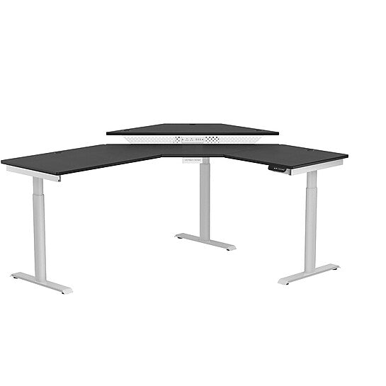 VersaDesk PowerLift 72"W Electric Corner Adjustable Standing Desk, Black/White (PLCSD7260-WB-APP)