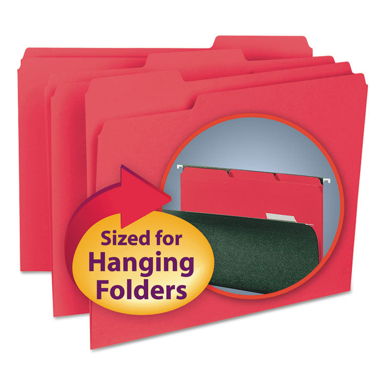 Interior File Folders, 1/3-Cut Tabs: Assorted, Letter Size, 0.75" Expansion, Red, 100/Box