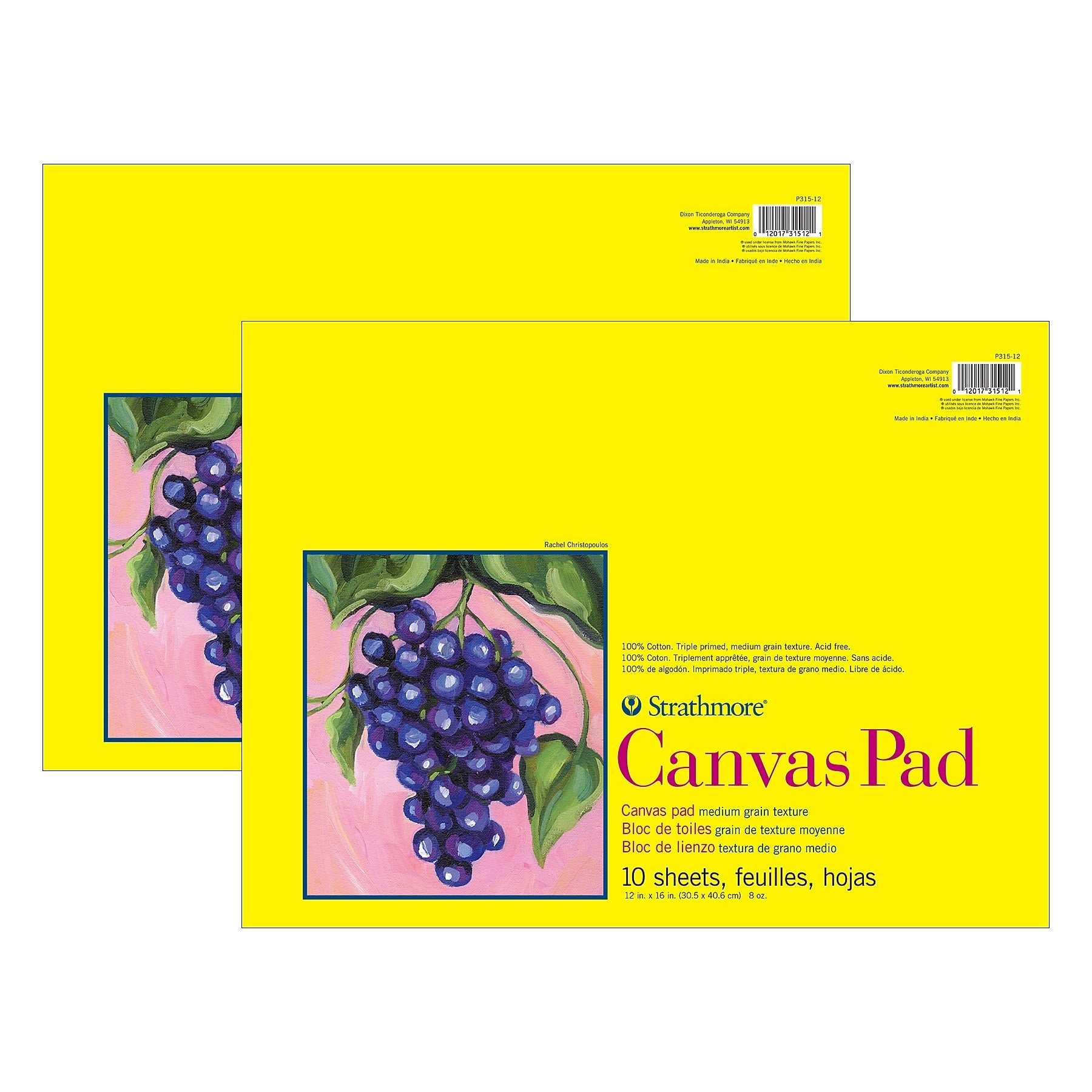 Strathmore 300 Series 12" x 16" Tape Bound Canvas Pad, 10 Sheets/Pad, 2 Pads/Bundle (STTP31512-2)