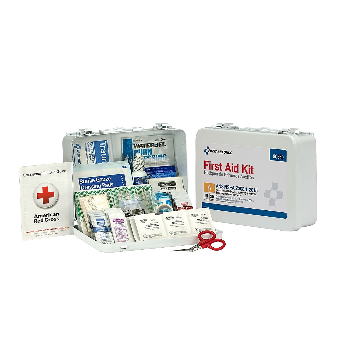 First Aid Only Metal First Aid Kit, ANSI 2015 Class A, 25 People, 89 Pieces (90560)