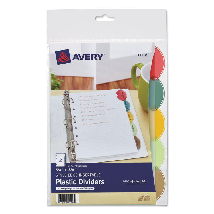 Insertable Style Edge Tab Plastic Dividers, 7-Hole Punched, 5-Tab, 8.5 X 5.5, Translucent, 1 Set