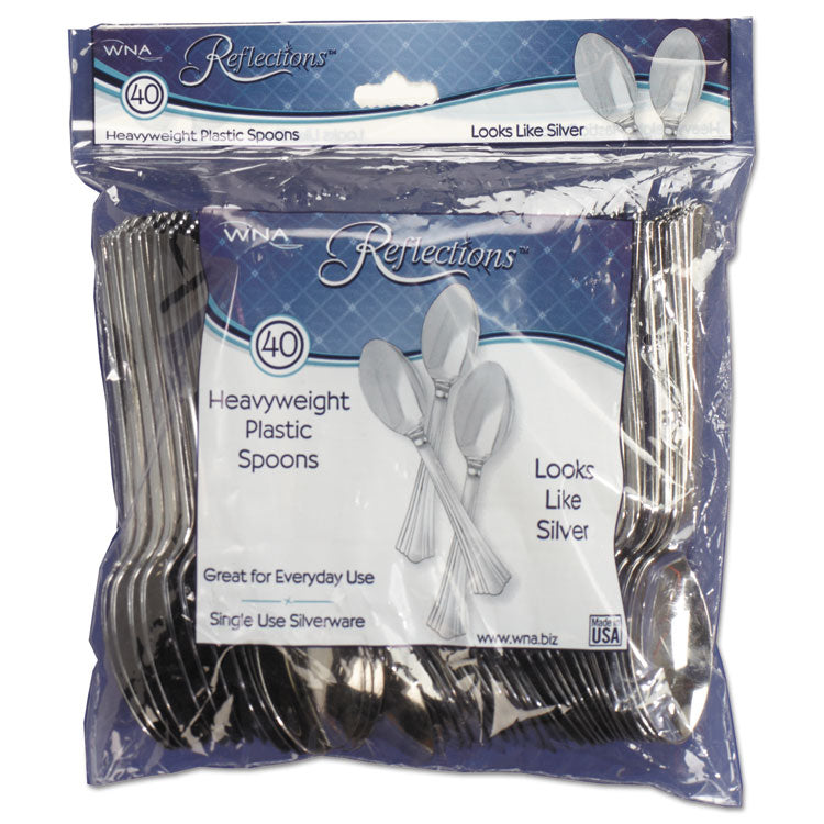 Reflections Heavyweight Plastic Utensils, Spoon, Silver, 40/Pack, 8 Packs/Carton