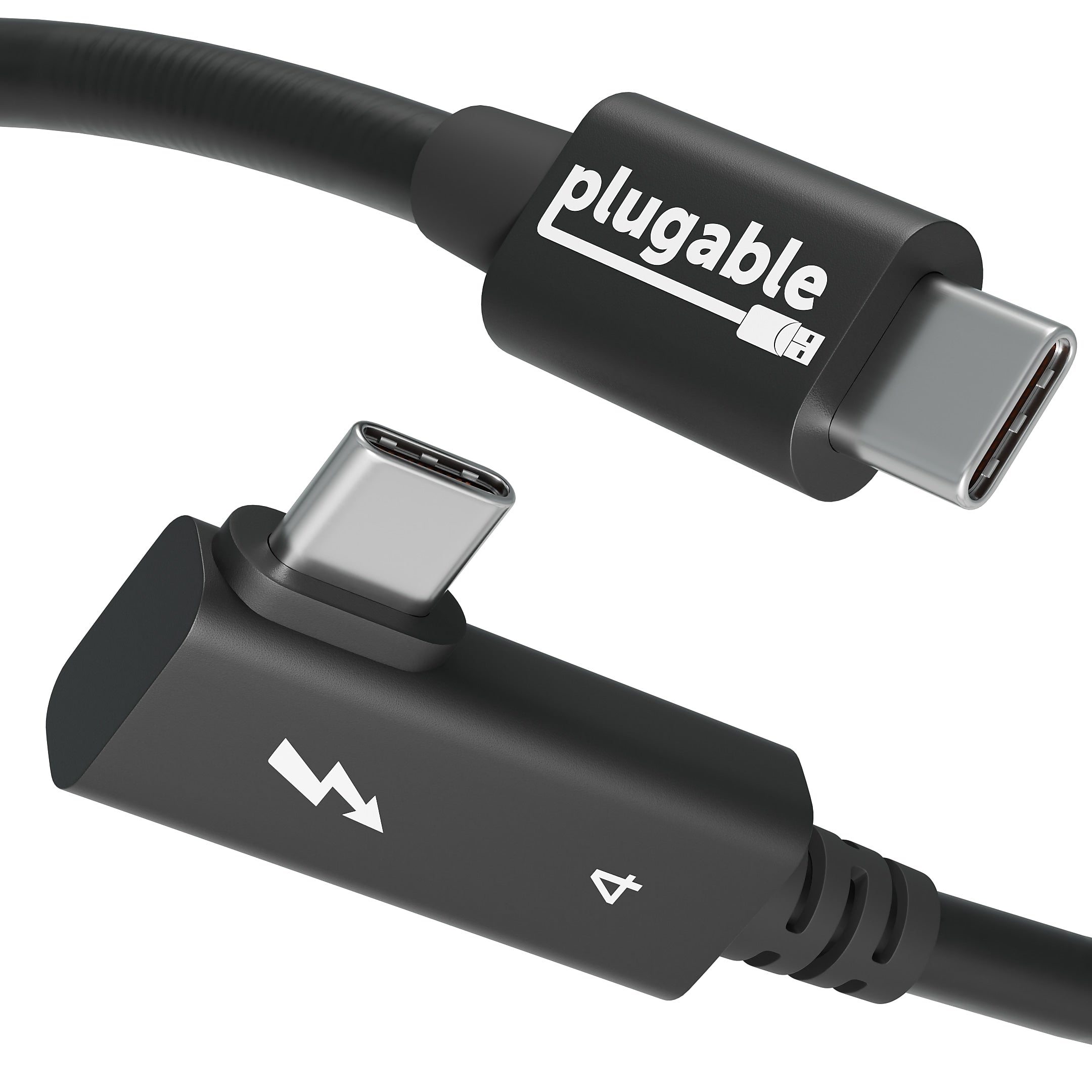 Plugable Thunderbolt 4 240W EPR Cable with Right Angle Connector, Black (TBT4-240W-80CMR)