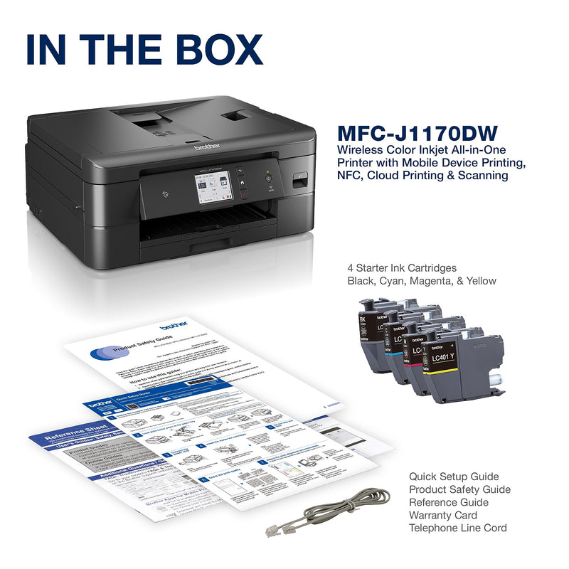 Brother MFC-J1170DW Wireless Color Inkjet Printer, All-In-One, Print, Scan, Copy, Fax
