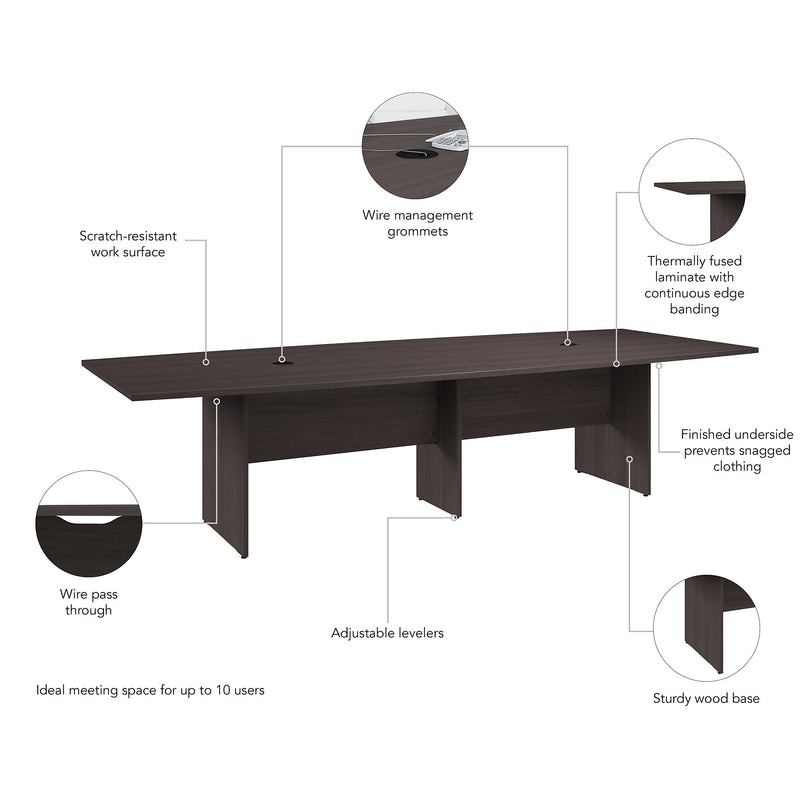 Bush Business Furniture 120W x 48D Boat Shaped Conference Table with Wood Base, Storm Gray (99TB12048SGK)