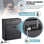 AdirOffice Steel Combination Locking Wall Mounted Interoffice Drop Box Mailbox, Medium, Black (631-05-BLK-KCPK)
