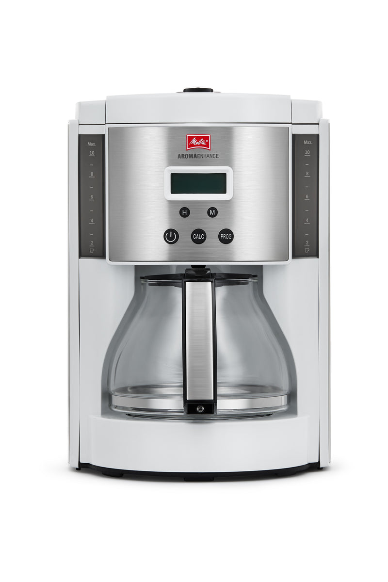 Melitta Aroma Enhance 10-Cups Automatic Drip Coffee Maker, White/Stainless Steel (MCM003PULWH0)