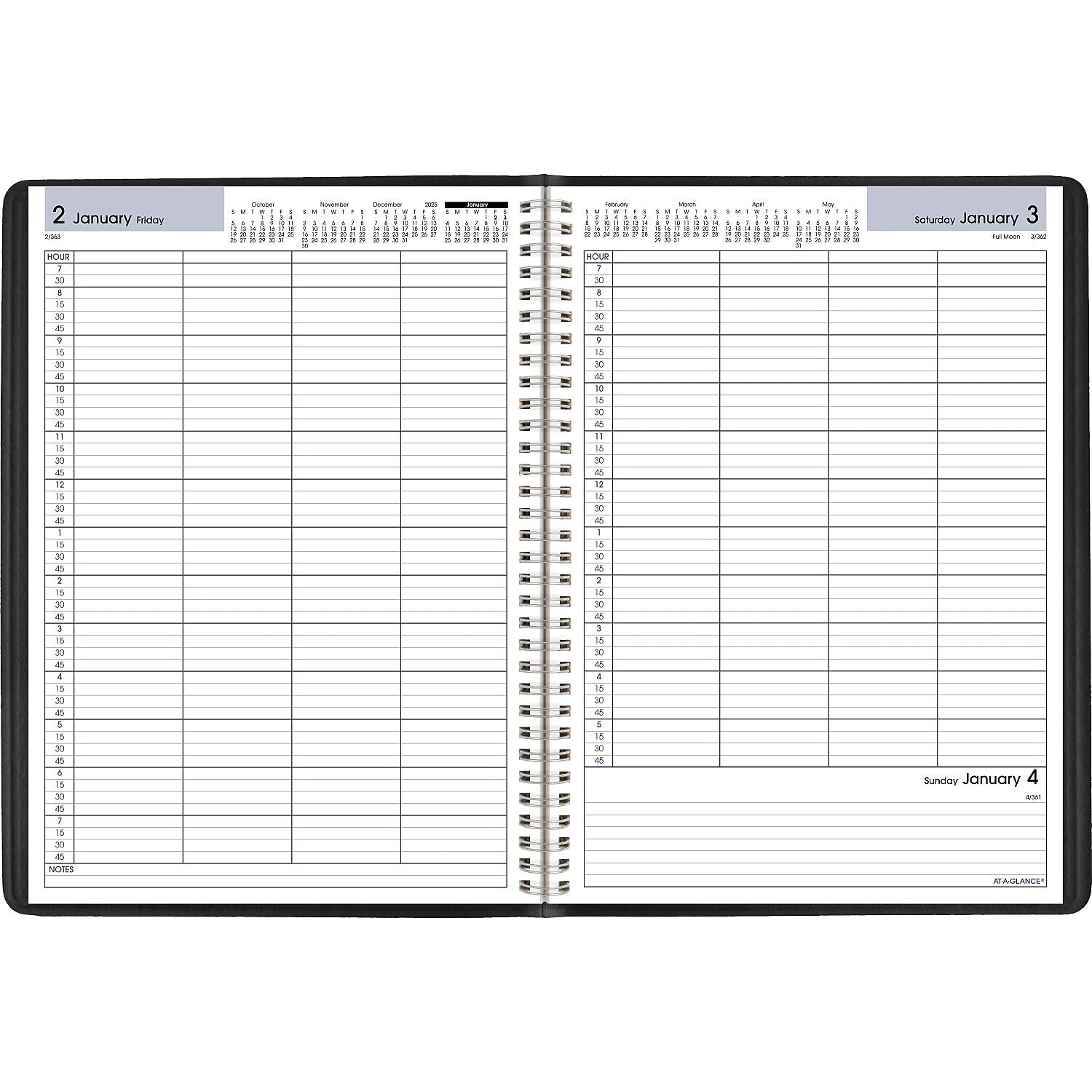 2026 AT-A-GLANCE DayMinder 8" x 11" 4-Person Daily Appointment Book, Faux Leather Cover, Black (G560-00-26)