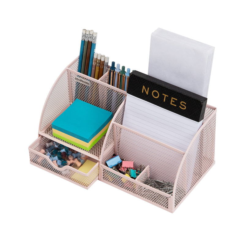 Mind Reader 7-Compartment Metal Desk Organizer, Pink (JOEORG-PNK)