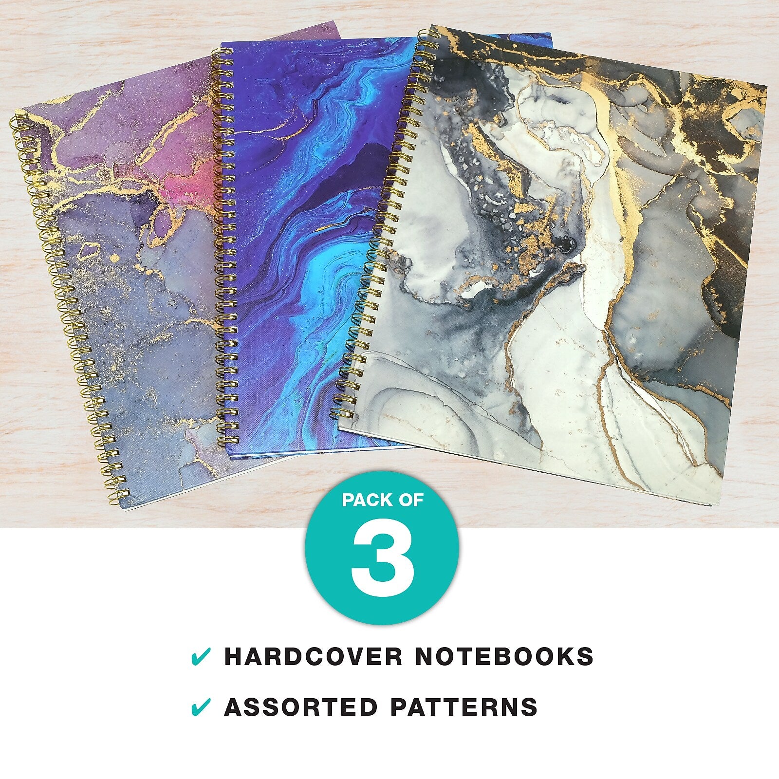 Global Printed Products 1-Subject Notebooks, 8.5"x11", College Ruled, 120 Sheets, Marble, 3/Pack (GPP-0104-B)