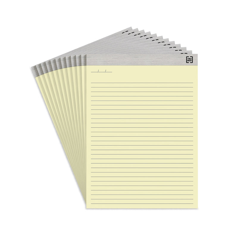 TRU RED™ Notepads, 8.5" x 11.75", Wide Ruled, Canary, 50 Sheets/Pad, 12 Pads/Pack (TR57381)