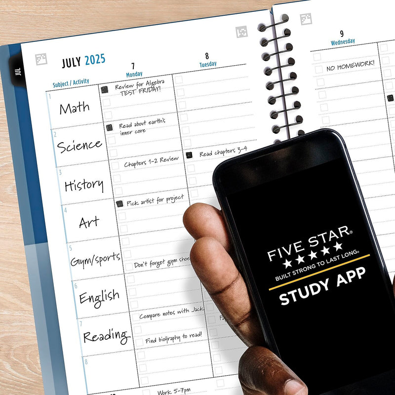 2025-2026 Five Star Customizable 5.5" x 8.5" Academic Year Weekly & Monthly Planner, Plastic Cover, Assorted Colors