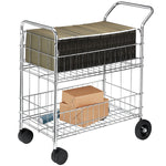 Fellowes 2-Shelf Metal Mobile Mail Cart with Dual Wheel Front Casters, Chrome (40912)