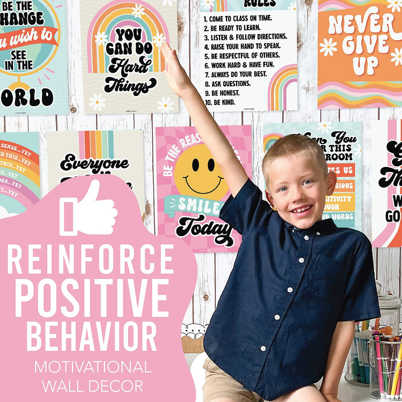 Hadley Designs 14" x 11" Retro Growth Mindset Classroom Decor Posters, 9/Set (HDDX004ACAK3H)