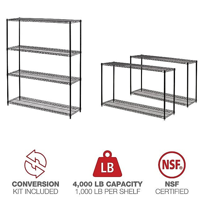 Alera All-Purpose Wire Shelving Starter Kit, 4-Shelf, 60 X 18 X 72, Black Anthracite+