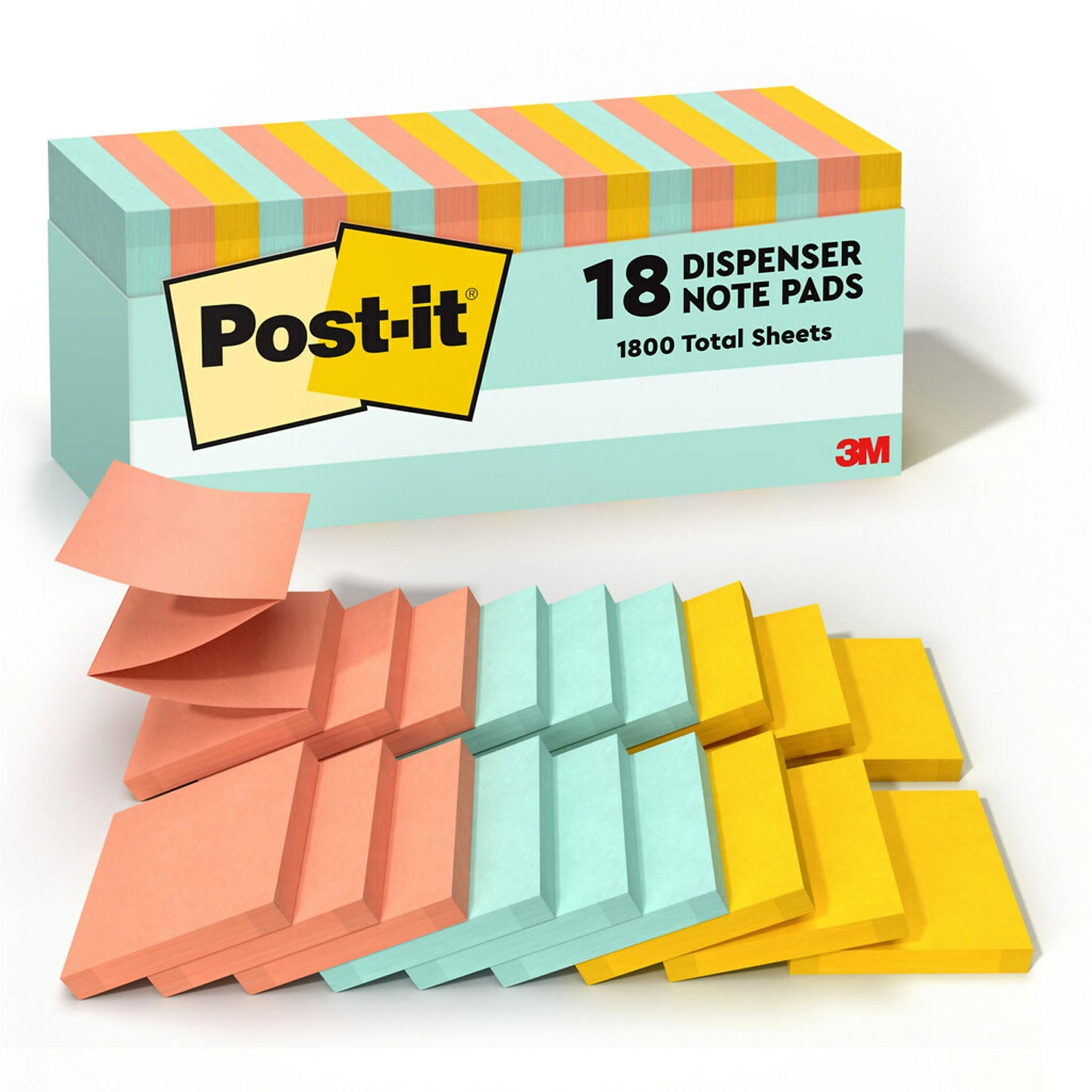 Post-it Pop-up Sticky Notes, 3" x 3", Beachside Café Collection, 100 Sheets/Pad, 18 Pads/Pack (MMMR33018APCP)