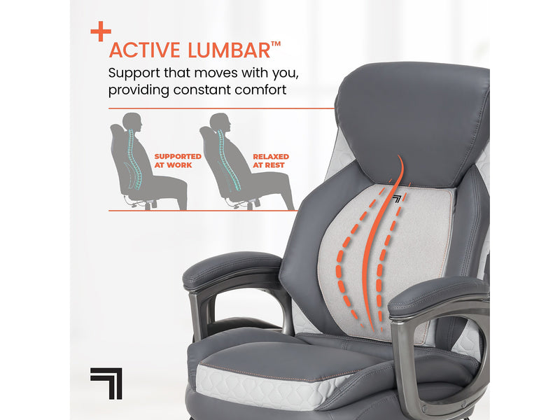 Sharper Image S-600 Active Lumbar Heated Ergonomic Bonded Leather Swivel Executive Massage Chair, Gray (60098-GRY)