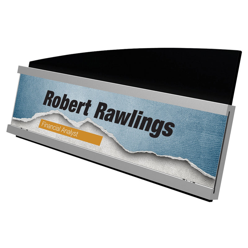 Deflect-O Superior Image Horizontal Nameplate Holder, Desktop/Wall, Silver/Black Plastic (89105)