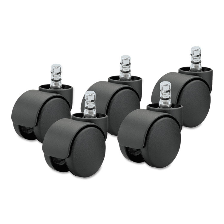 Noiseless Futura Casters, Grip Ring Type R Stem, 2.19" Hard Nylon Wheel, Matte Black, 5/Set