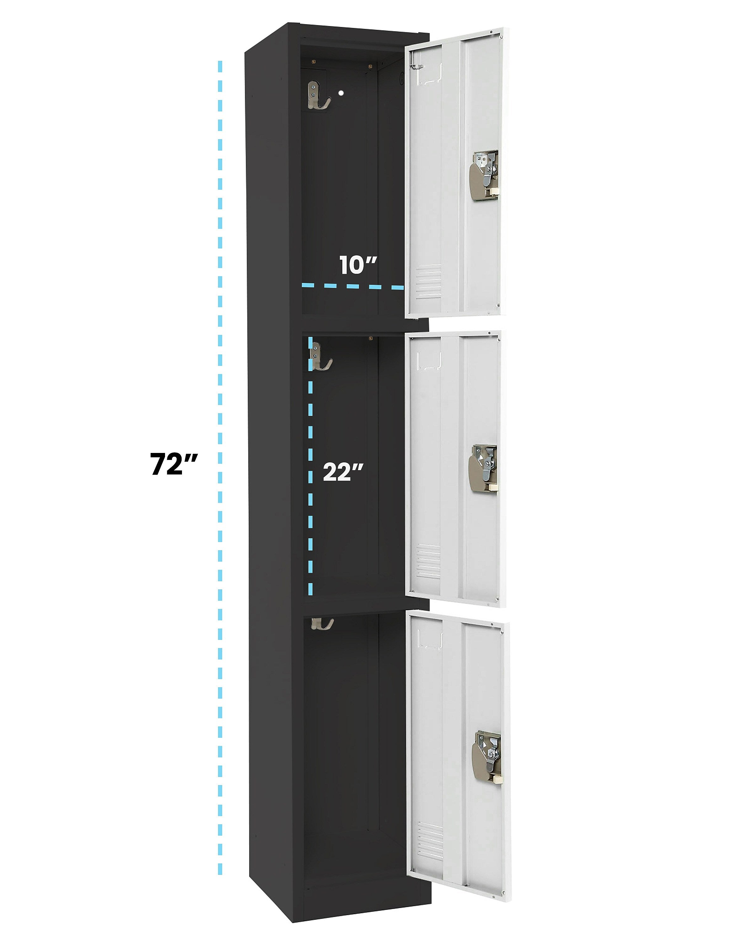 AdirOffice 72'' 3-Tier Black and White Storage Locker (ADI629-203-B-W)